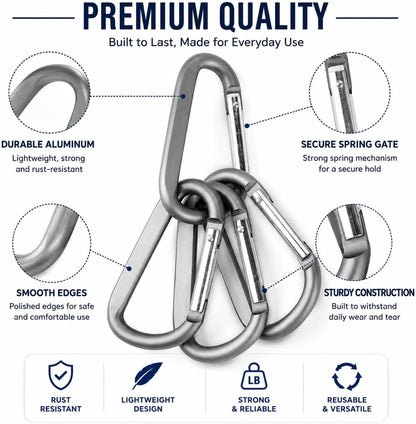 Carabiner Caribeaner Clip,3" Large Aluminum D Ring Shape Carabeaner with Keyring Keychain Hook