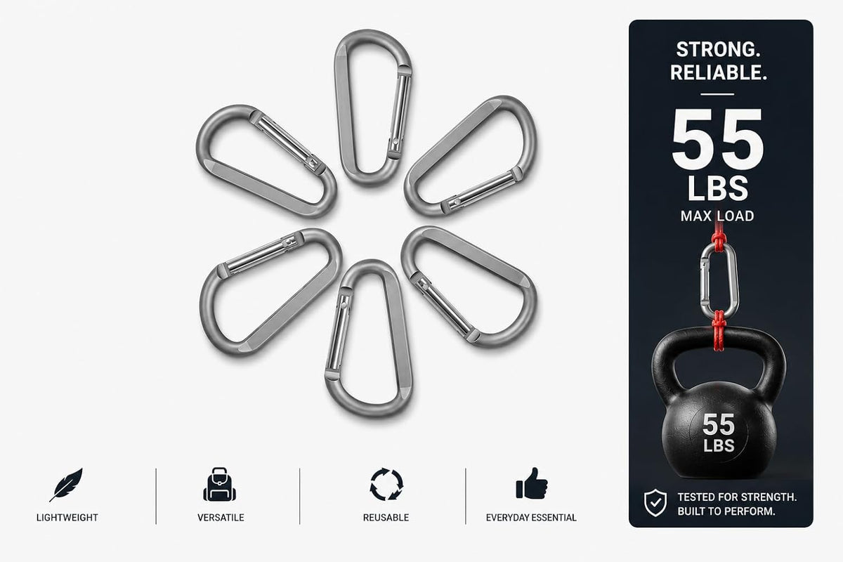 Carabiner Caribeaner Clip,3" Large Aluminum D Ring Shape Carabeaner with Keyring Keychain Hook