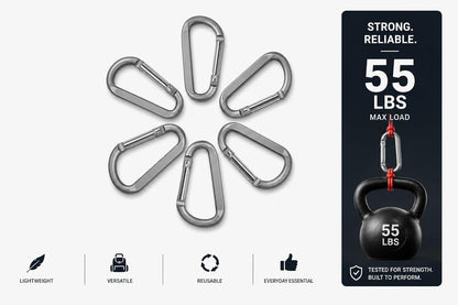 Carabiner Caribeaner Clip,3" Large Aluminum D Ring Shape Carabeaner with Keyring Keychain Hook