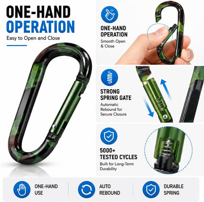 Carabiner Caribeaner Clip,3" Large Aluminum D Ring Shape Carabeaner with Keyring Keychain Hook