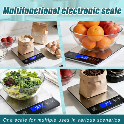 Food Kitchen Scale 15kg/33lb, Digital Grams and Ounces Scale for Weight, Baking, Cooking Platform with Type-C Rechargeable & Backup Battery Mode, 304 Stainless Steel