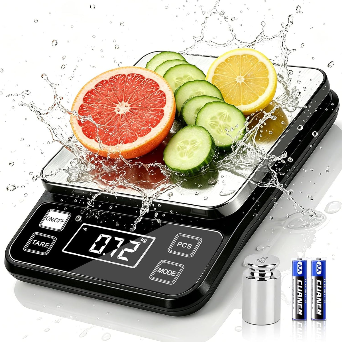 Food Kitchen Scale 15kg/33lb, Digital Grams and Ounces Scale for Weight, Baking, Cooking Platform with Type-C Rechargeable & Backup Battery Mode, 304 Stainless Steel