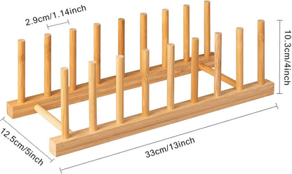 2pcs Bamboo Dish Plate Bowl Cup Book Pot Lid Cutting Board Drying Rack Stand Drainer Storage Holder Organizer Kitchen Cabinet（Keep Dry）