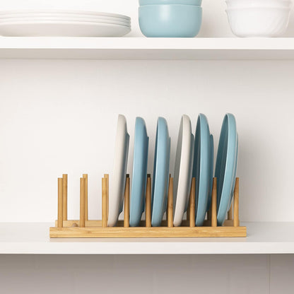 2pcs Bamboo Dish Plate Bowl Cup Book Pot Lid Cutting Board Drying Rack Stand Drainer Storage Holder Organizer Kitchen Cabinet（Keep Dry）