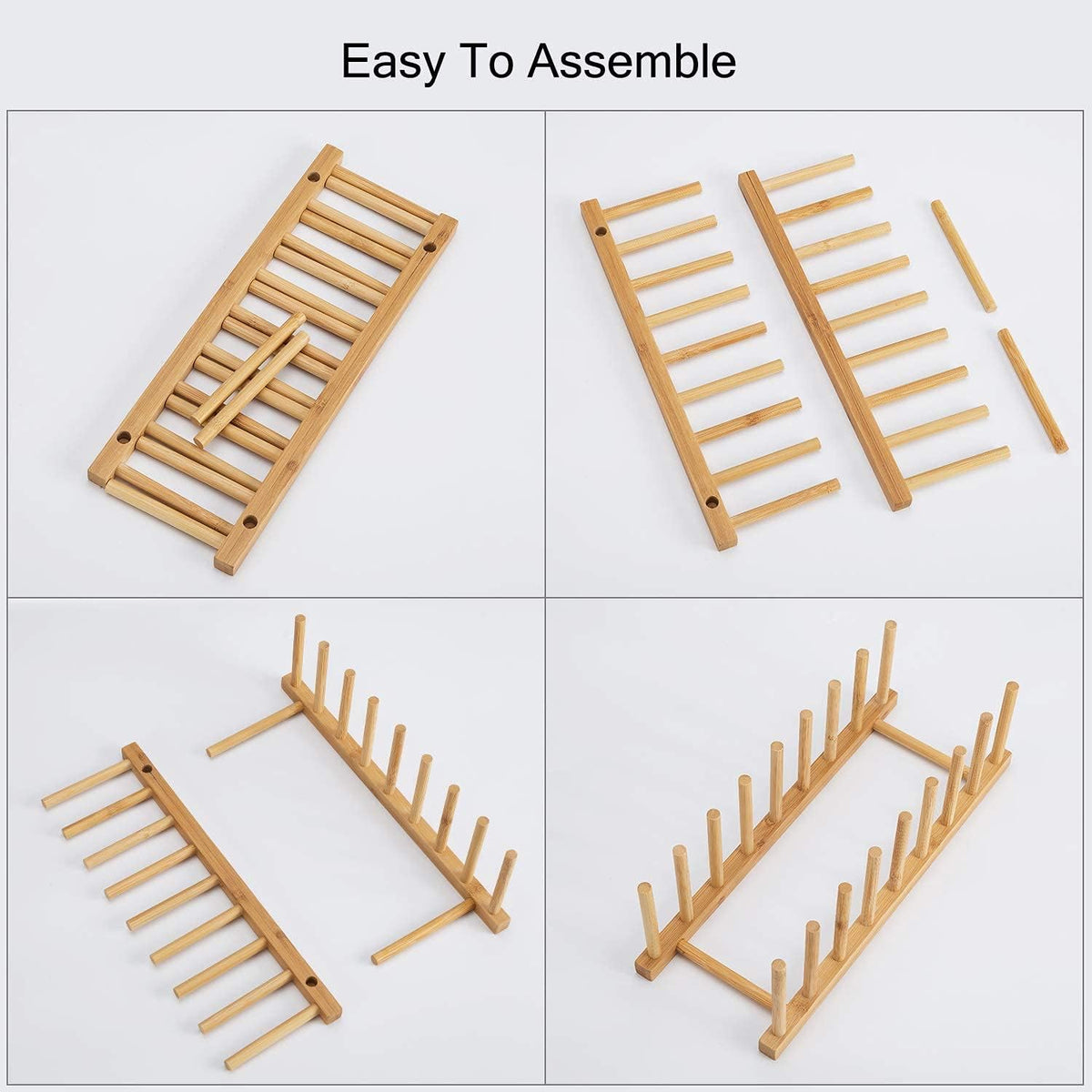 2pcs Bamboo Dish Plate Bowl Cup Book Pot Lid Cutting Board Drying Rack Stand Drainer Storage Holder Organizer Kitchen Cabinet（Keep Dry）