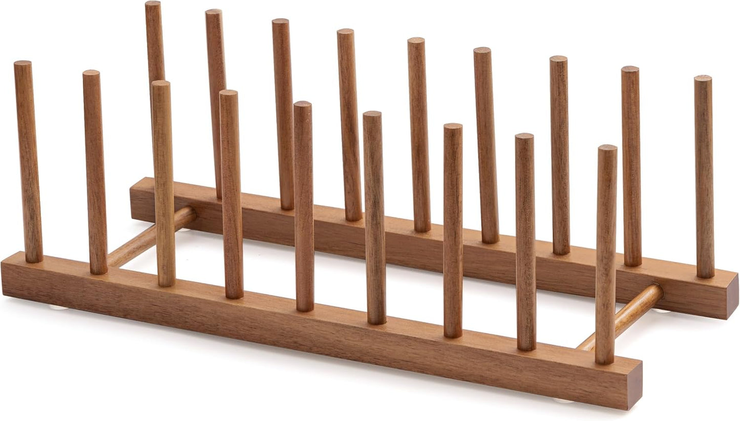 2pcs Bamboo Dish Plate Bowl Cup Book Pot Lid Cutting Board Drying Rack Stand Drainer Storage Holder Organizer Kitchen Cabinet（Keep Dry）