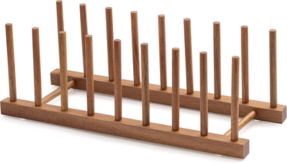 2pcs Bamboo Dish Plate Bowl Cup Book Pot Lid Cutting Board Drying Rack Stand Drainer Storage Holder Organizer Kitchen Cabinet（Keep Dry）