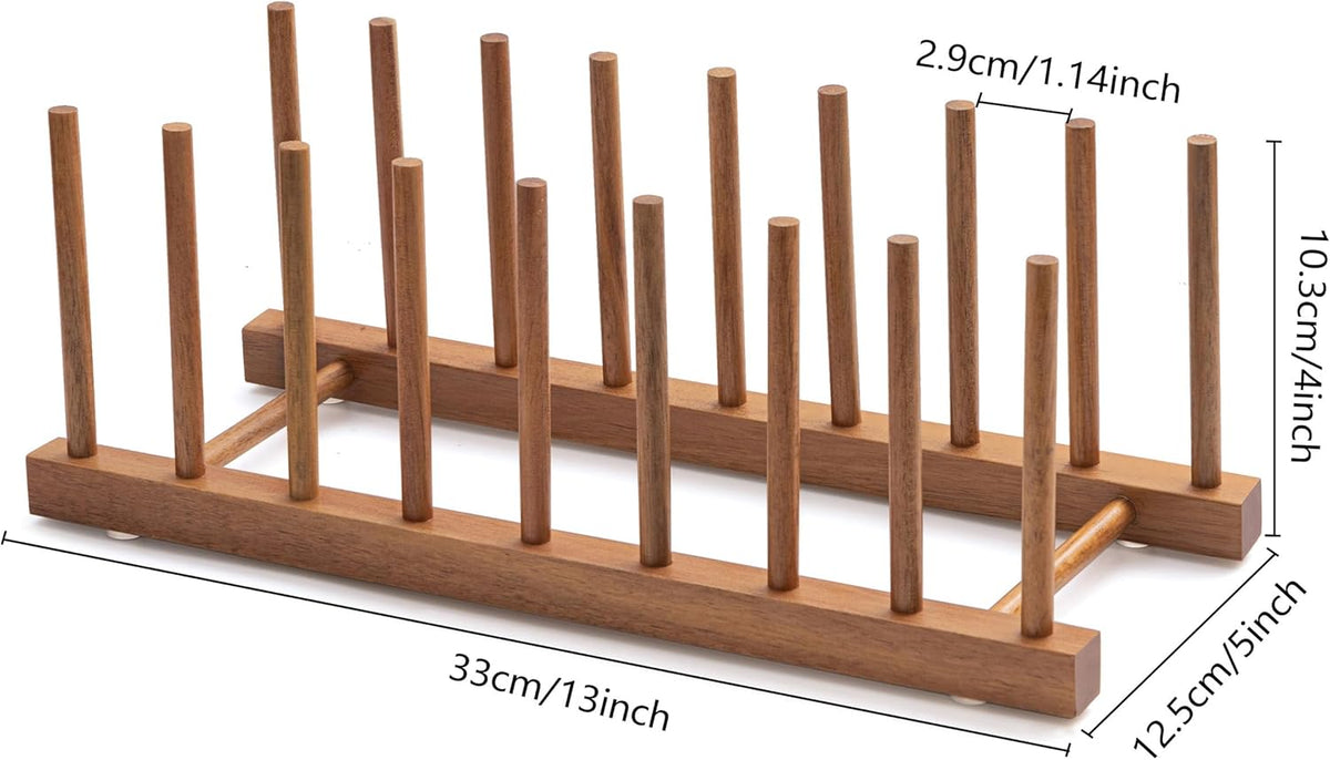 2pcs Bamboo Dish Plate Bowl Cup Book Pot Lid Cutting Board Drying Rack Stand Drainer Storage Holder Organizer Kitchen Cabinet（Keep Dry）