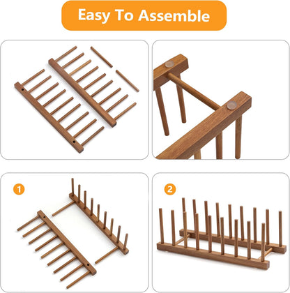 2pcs Bamboo Dish Plate Bowl Cup Book Pot Lid Cutting Board Drying Rack Stand Drainer Storage Holder Organizer Kitchen Cabinet（Keep Dry）
