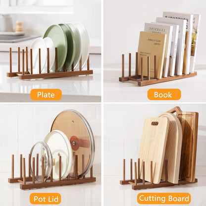 2pcs Bamboo Dish Plate Bowl Cup Book Pot Lid Cutting Board Drying Rack Stand Drainer Storage Holder Organizer Kitchen Cabinet（Keep Dry）