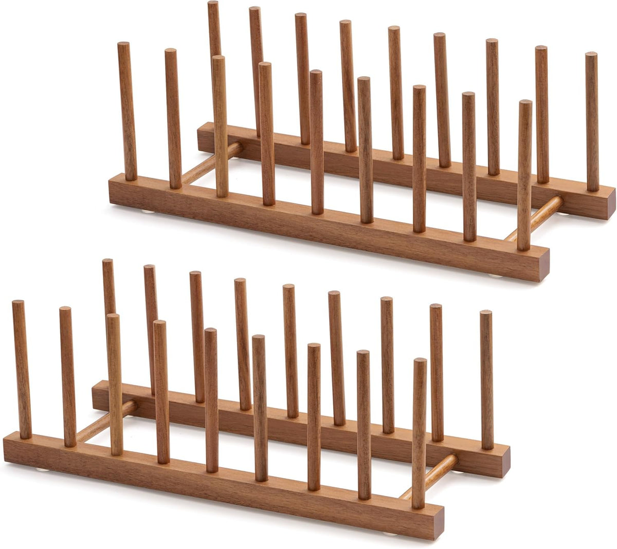 2pcs Bamboo Dish Plate Bowl Cup Book Pot Lid Cutting Board Drying Rack Stand Drainer Storage Holder Organizer Kitchen Cabinet（Keep Dry）