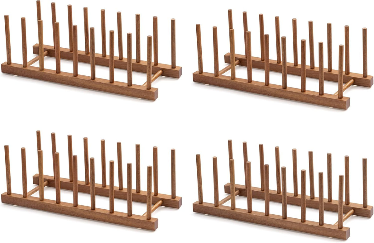 2pcs Bamboo Dish Plate Bowl Cup Book Pot Lid Cutting Board Drying Rack Stand Drainer Storage Holder Organizer Kitchen Cabinet（Keep Dry）