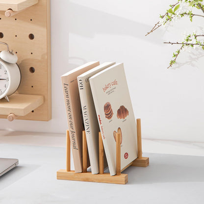 2pcs Bamboo Dish Plate Bowl Cup Book Pot Lid Cutting Board Drying Rack Stand Drainer Storage Holder Organizer Kitchen Cabinet（Keep Dry）
