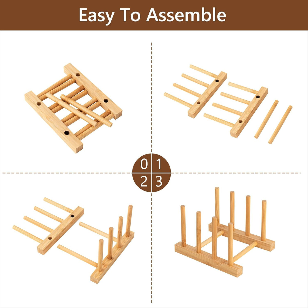 2pcs Bamboo Dish Plate Bowl Cup Book Pot Lid Cutting Board Drying Rack Stand Drainer Storage Holder Organizer Kitchen Cabinet（Keep Dry）