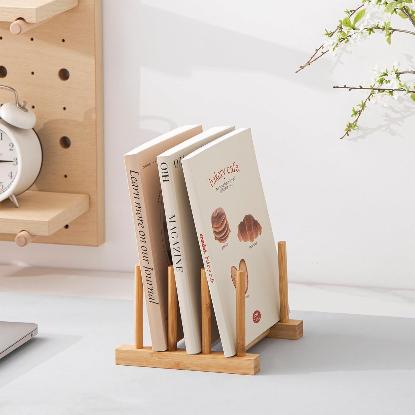 2pcs Bamboo Dish Plate Bowl Cup Book Pot Lid Cutting Board Drying Rack Stand Drainer Storage Holder Organizer Kitchen Cabinet（Keep Dry）