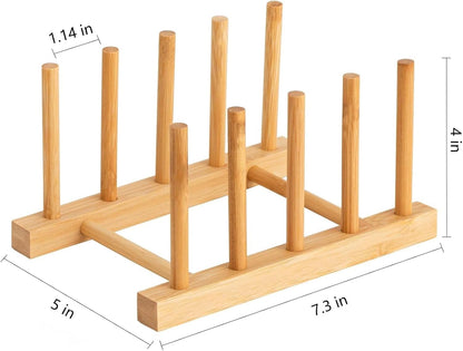 2pcs Bamboo Dish Plate Bowl Cup Book Pot Lid Cutting Board Drying Rack Stand Drainer Storage Holder Organizer Kitchen Cabinet（Keep Dry）