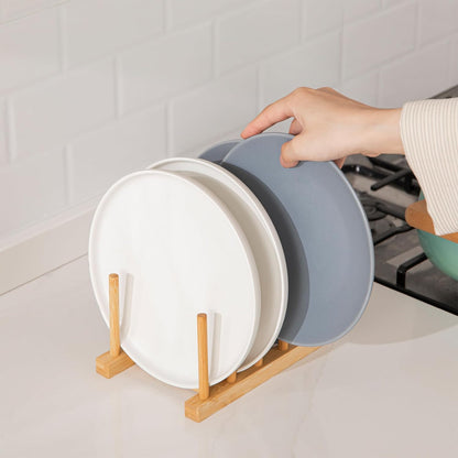 2pcs Bamboo Dish Plate Bowl Cup Book Pot Lid Cutting Board Drying Rack Stand Drainer Storage Holder Organizer Kitchen Cabinet（Keep Dry）
