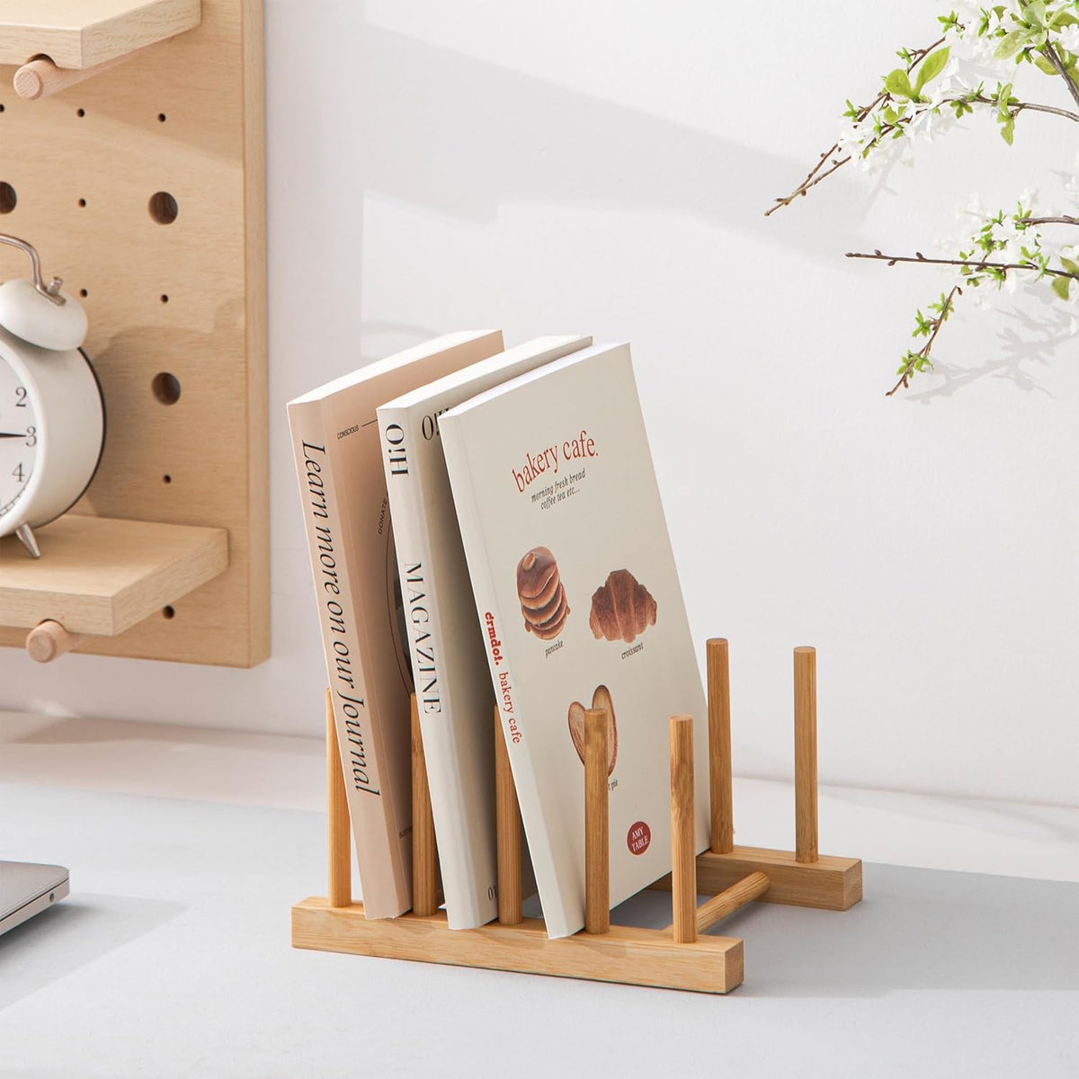 2pcs Bamboo Dish Plate Bowl Cup Book Pot Lid Cutting Board Drying Rack Stand Drainer Storage Holder Organizer Kitchen Cabinet（Keep Dry）