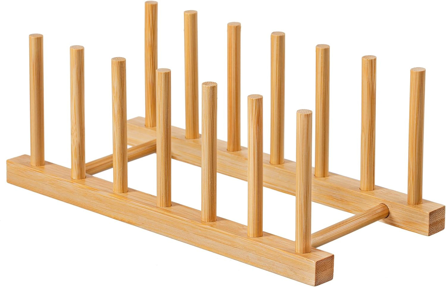 2pcs Bamboo Dish Plate Bowl Cup Book Pot Lid Cutting Board Drying Rack Stand Drainer Storage Holder Organizer Kitchen Cabinet（Keep Dry）