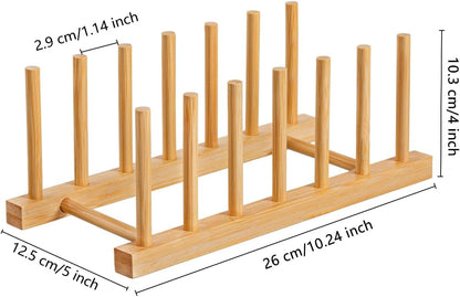 2pcs Bamboo Dish Plate Bowl Cup Book Pot Lid Cutting Board Drying Rack Stand Drainer Storage Holder Organizer Kitchen Cabinet（Keep Dry）