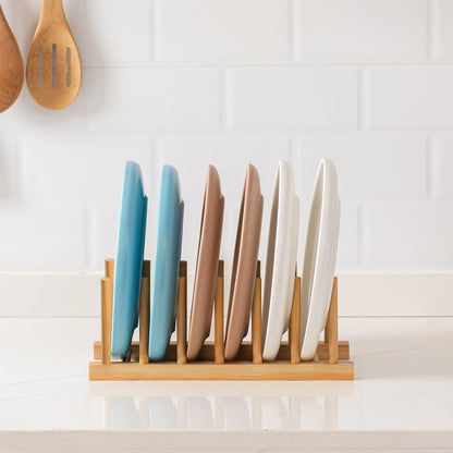 2pcs Bamboo Dish Plate Bowl Cup Book Pot Lid Cutting Board Drying Rack Stand Drainer Storage Holder Organizer Kitchen Cabinet（Keep Dry）