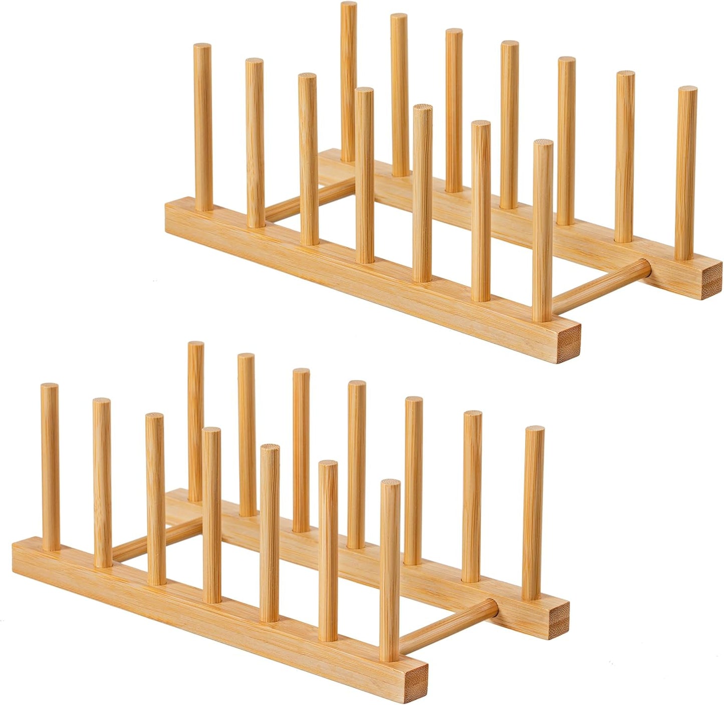 2pcs Bamboo Dish Plate Bowl Cup Book Pot Lid Cutting Board Drying Rack Stand Drainer Storage Holder Organizer Kitchen Cabinet（Keep Dry）