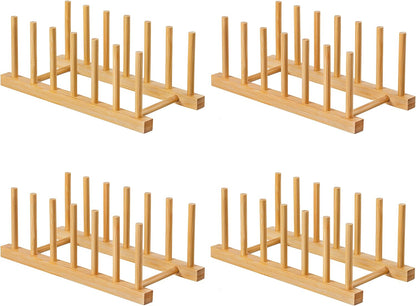2pcs Bamboo Dish Plate Bowl Cup Book Pot Lid Cutting Board Drying Rack Stand Drainer Storage Holder Organizer Kitchen Cabinet（Keep Dry）