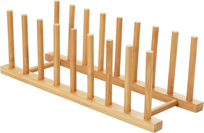 2pcs Bamboo Dish Plate Bowl Cup Book Pot Lid Cutting Board Drying Rack Stand Drainer Storage Holder Organizer Kitchen Cabinet（Keep Dry）