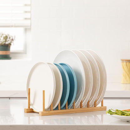 2pcs Bamboo Dish Plate Bowl Cup Book Pot Lid Cutting Board Drying Rack Stand Drainer Storage Holder Organizer Kitchen Cabinet（Keep Dry）