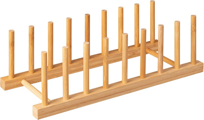 2pcs Bamboo Dish Plate Bowl Cup Book Pot Lid Cutting Board Drying Rack Stand Drainer Storage Holder Organizer Kitchen Cabinet（Keep Dry）