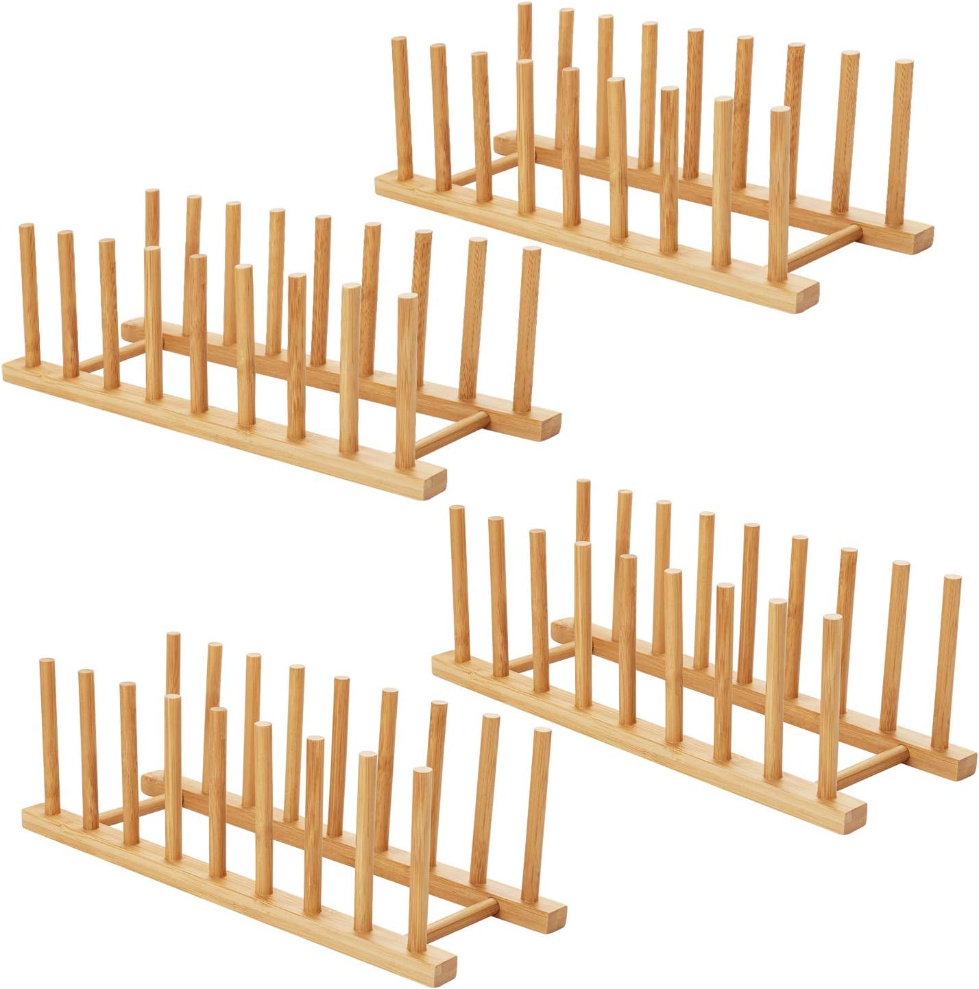2pcs Bamboo Dish Plate Bowl Cup Book Pot Lid Cutting Board Drying Rack Stand Drainer Storage Holder Organizer Kitchen Cabinet（Keep Dry）