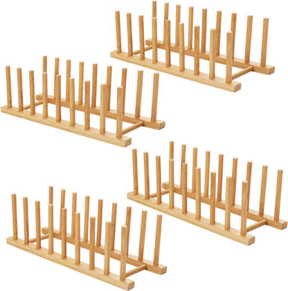2pcs Bamboo Dish Plate Bowl Cup Book Pot Lid Cutting Board Drying Rack Stand Drainer Storage Holder Organizer Kitchen Cabinet（Keep Dry）