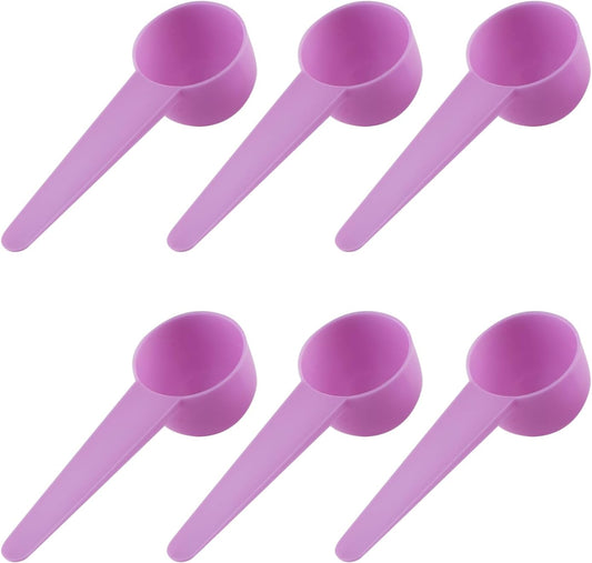 Measuring Spoons, 20ml Plastic Scoops, Pink, 6-Pack | Bottom-hole scoop spoons for coffee, protein powder, milk powder, creatine and supplements.