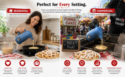 Funnel Cake Batter Pouring Pitcher 2 Qt | Batter Dispenser Pitcher | Funnel Cakes, Pancakes, Waffles & Crepes | Durable Plastic Pouring Container