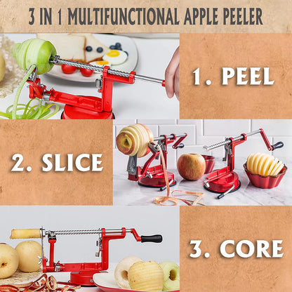 Apple Peeler Slicer Corer - Apple Spiralizer with Strong Suction & Durability - Apple Peeler Corer Slicer Suction Base made with Food Grade Stainless Steel Adjustable Blades