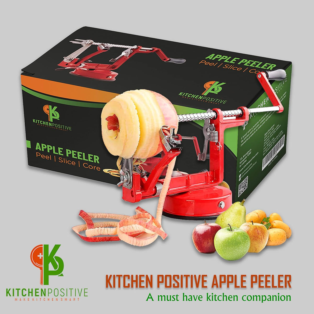 Apple Peeler Slicer Corer - Apple Spiralizer with Strong Suction & Durability - Apple Peeler Corer Slicer Suction Base made with Food Grade Stainless Steel Adjustable Blades