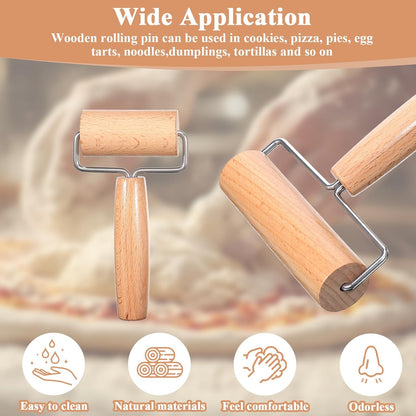 2 Pcs Baking Wooden Rolling Pins T-shape Pizza Dough Roller Pin Non-Stick Baker Pastry Roller Set for Tortilla Cookie Dumpling Home Kitchen Baking Cooking