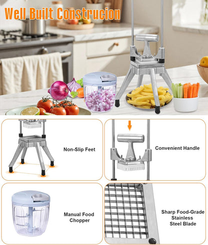 Commercial Vegetable Chopper & Food Dicer, Heavy Duty Vegetable Cutter with 1/4" & 3/8" Stainless Steel Blades, Manual Onion Potato Pepper Dicer for Restaurant Kitchen Food Prep