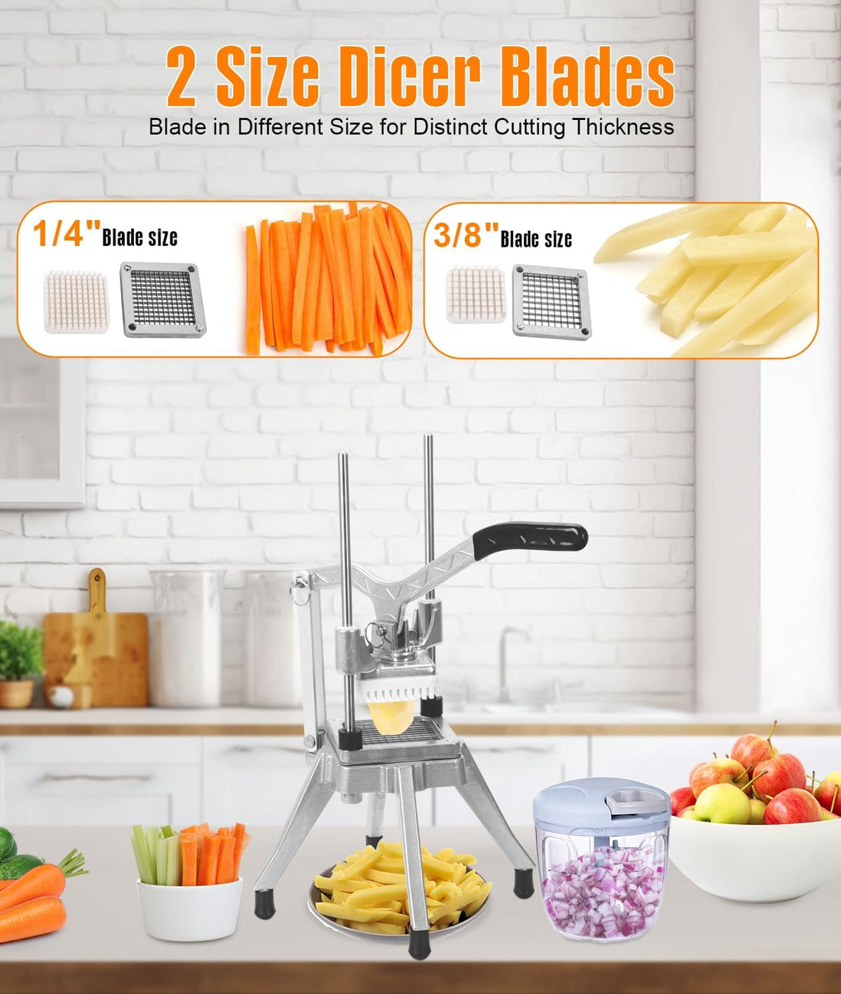Commercial Vegetable Chopper & Food Dicer, Heavy Duty Vegetable Cutter with 1/4" & 3/8" Stainless Steel Blades, Manual Onion Potato Pepper Dicer for Restaurant Kitchen Food Prep