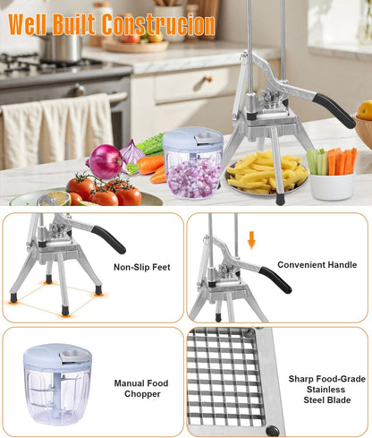 Commercial Vegetable Chopper & Food Dicer, Heavy Duty Vegetable Cutter with 1/4" & 3/8" Stainless Steel Blades, Manual Onion Potato Pepper Dicer for Restaurant Kitchen Food Prep