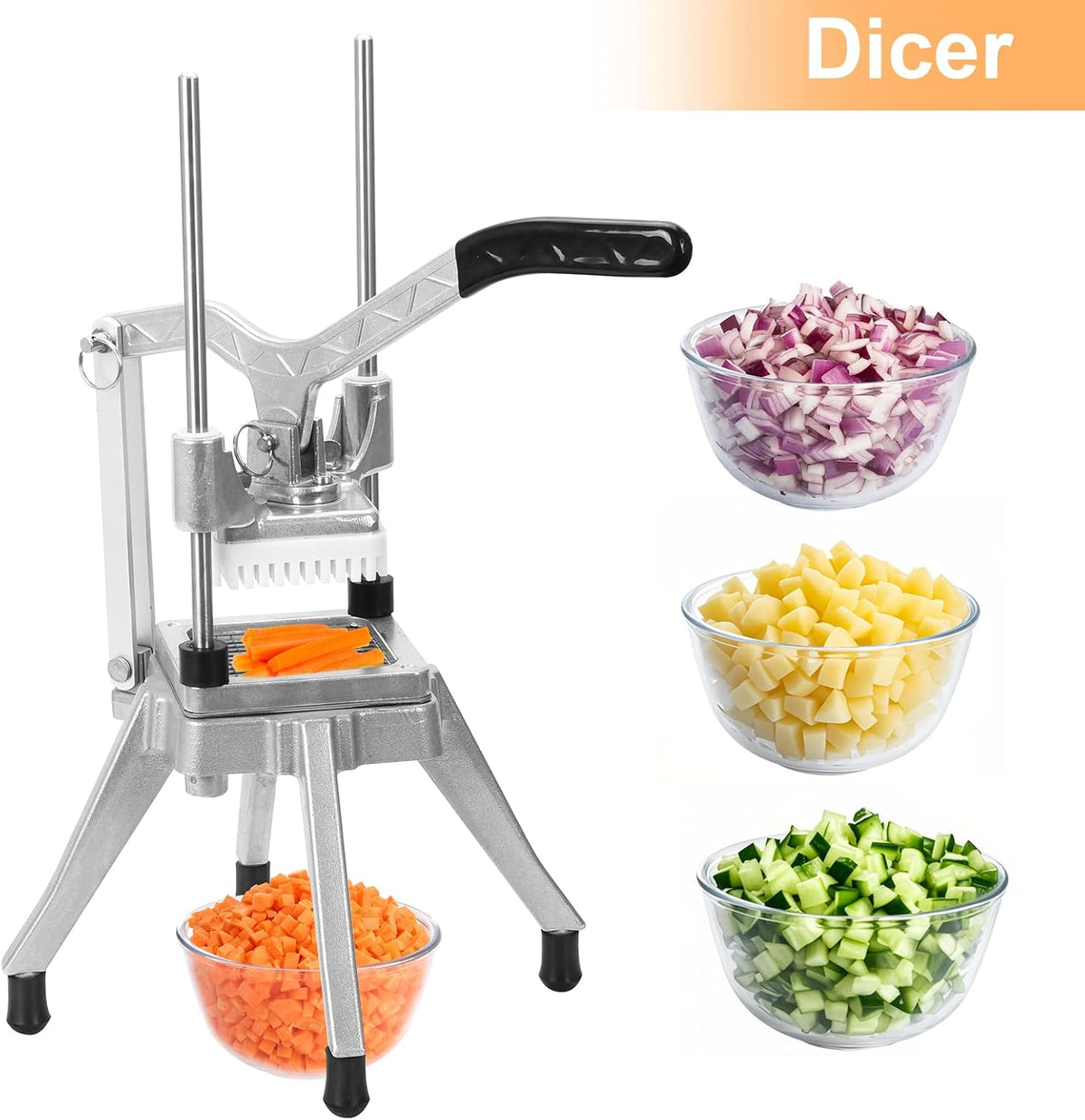 Commercial Vegetable Chopper & Food Dicer, Heavy Duty Vegetable Cutter with 1/4" & 3/8" Stainless Steel Blades, Manual Onion Potato Pepper Dicer for Restaurant Kitchen Food Prep