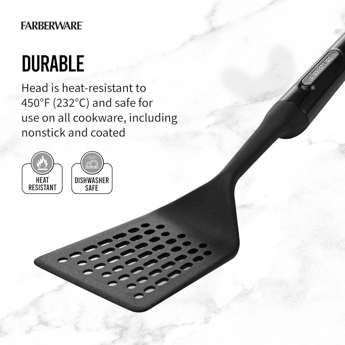 Professional Heat Resistant Nylon Slotted Turner-Safe for Non-Stick Cookware, Black
