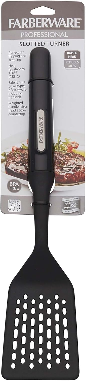 Professional Heat Resistant Nylon Slotted Turner-Safe for Non-Stick Cookware, Black