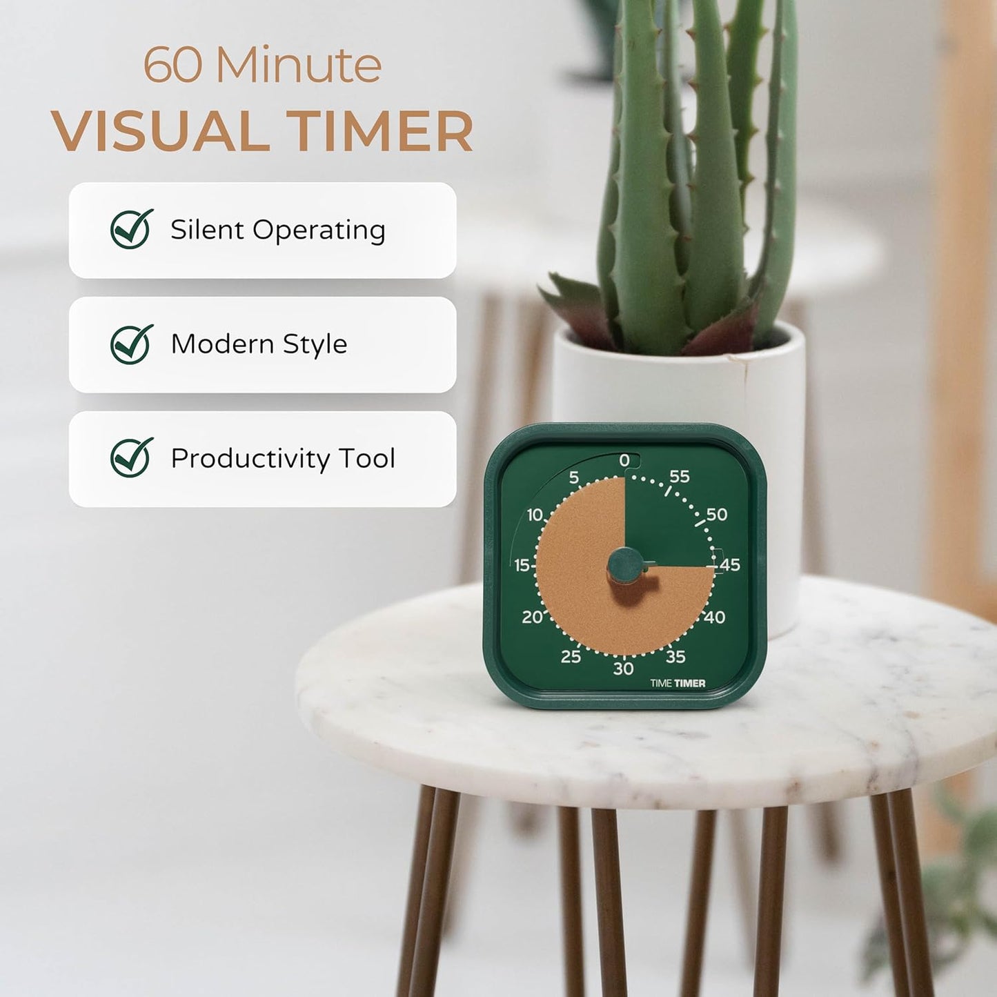 MOD Home - Metallic Series - Individual Sized 60 Minute Visual Countdown Timer for ADHD, Adults, Students, and Pomodoro with Silent Operation (Metallic Forest)