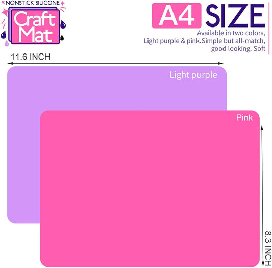 Silicone Mat, Silicone Mats for Crafts, 2pcs Silicone Mat for Jewelry Resin Molds, Silicone Mats for UV Resin Molds, DIY Art Crafts, Hot Pink & Light Purple, 11.69" x 8.26"