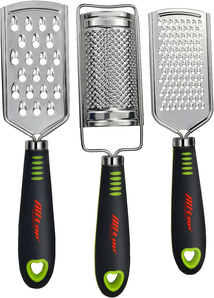 Food Graters for Cheese,Nutmeg,Potato,Ginger and Garlic,Cirtrus,Hand-held Stainless Steel Zester for Kitchen - Pro Multi-purpose Gadgets,Set of 3 Grinders