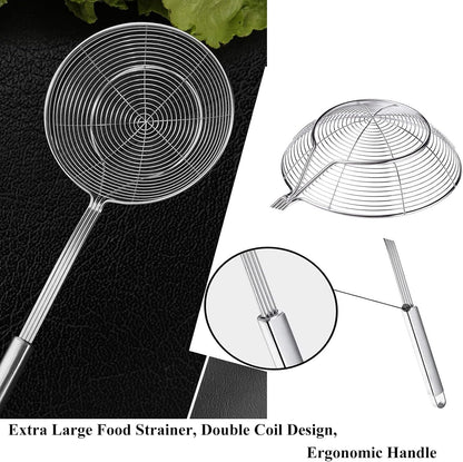 Tenta Solid Stainless Steel Spider Strainer Skimmer Ladle for Cooking and Frying, Kitchen Utensils Wire Strainer Pasta Strainer Spoon Hot Pot Fat Skimmer Spoon Set of 3