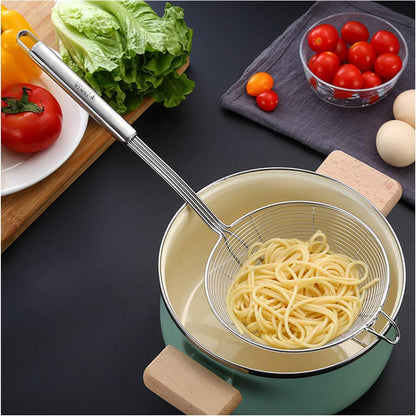 Tenta Solid Stainless Steel Spider Strainer Skimmer Ladle for Cooking and Frying, Kitchen Utensils Wire Strainer Pasta Strainer Spoon Hot Pot Fat Skimmer Spoon Set of 3