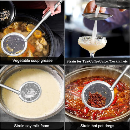 Tenta Solid Stainless Steel Spider Strainer Skimmer Ladle for Cooking and Frying, Kitchen Utensils Wire Strainer Pasta Strainer Spoon Hot Pot Fat Skimmer Spoon Set of 3