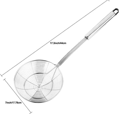 Tenta Solid Stainless Steel Spider Strainer Skimmer Ladle for Cooking and Frying, Kitchen Utensils Wire Strainer Pasta Strainer Spoon Hot Pot Fat Skimmer Spoon Set of 3